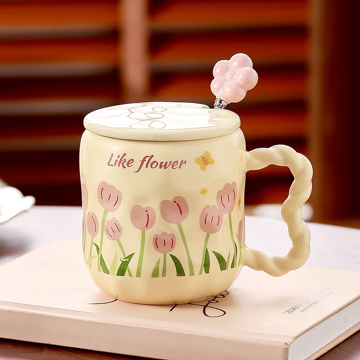 Pink tulip [cup+cover+exclusive flower spoon]