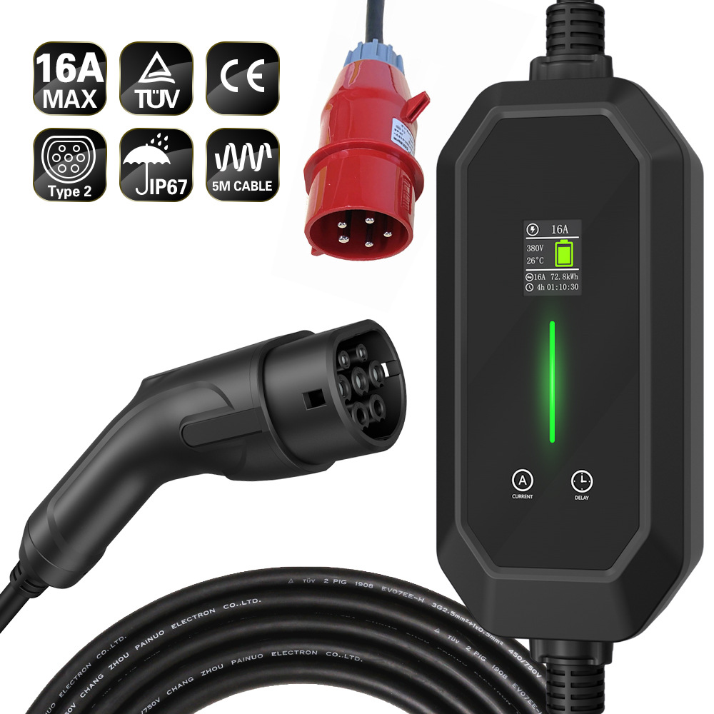 欧标11KW/22KW便携式充电器电流可调新能源汽车3相Type 2随车充