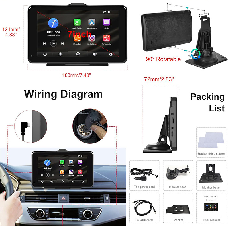 7inch Portable In-Car Pnd Bluetooth Mobile Phone Connectivity Mp5 Player Hd Radio Wireless Carplay