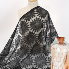 春夏太阳花刺绣蕾丝面料泳装半透防晒衫女装连衣裙无弹蕾丝面料新