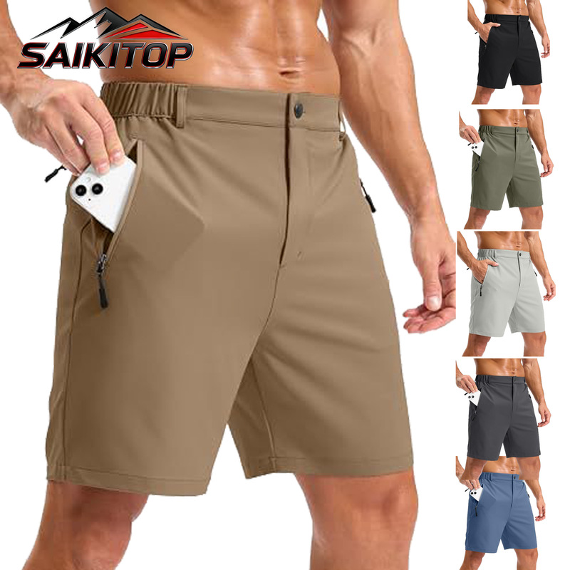 Cross-Border New Men's Outdoor Hiking Shorts Lightweight Quick-Dry Golf Shorts with Zipper Pockets Casual Shorts
