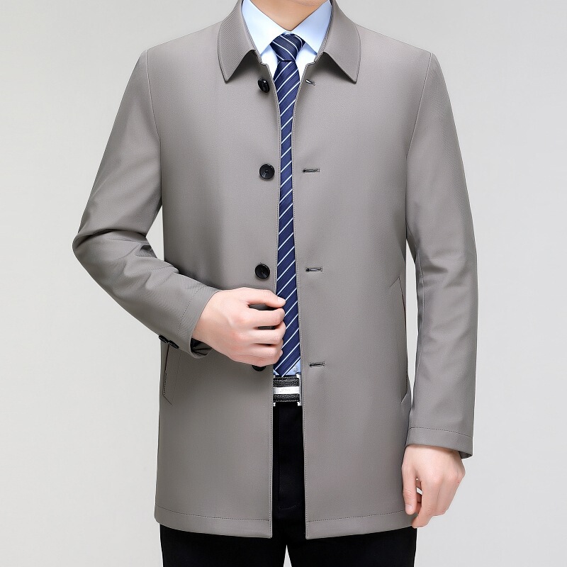Brand Men's Mid-length Coat 2024 Spring and Autumn New Lapel Casual Middle-aged High-end Thin Jacket