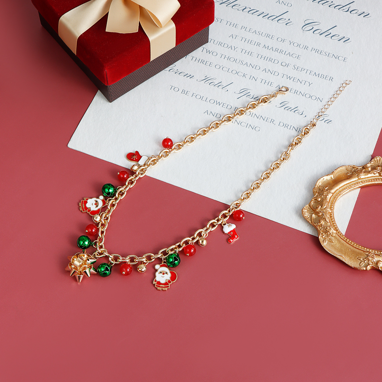 bijoux élément de Noël accessoires fleurs tridimensionnelles cloches colorées collier de personnalité simple et créatif pour femmes_voghion.com