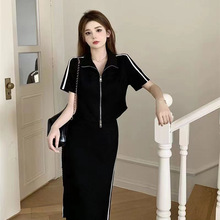 两件显瘦大码女装半身裙套装遮肉a字上衣小个子夏季胖mm休闲运动