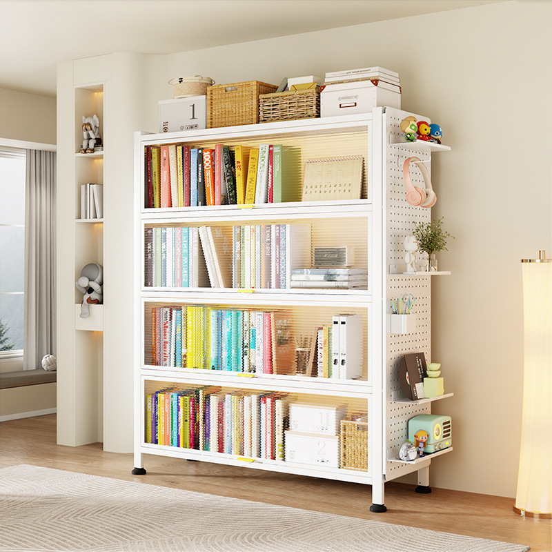 Steel Bookcase with Doors, Children's Bookshelf, Dust-Proof Storage Cabinet, Home Display Cabinet, Bedroom Floor-Standing Storage Rack, Storage Cabinet