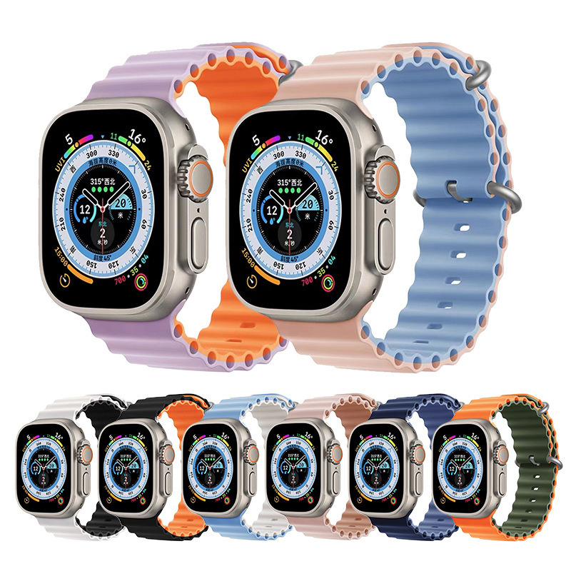 Suitable for Apple Watch 8 Ultra Apple Ocean Strap Silicone Double Buckle iWatch Silicone Strap