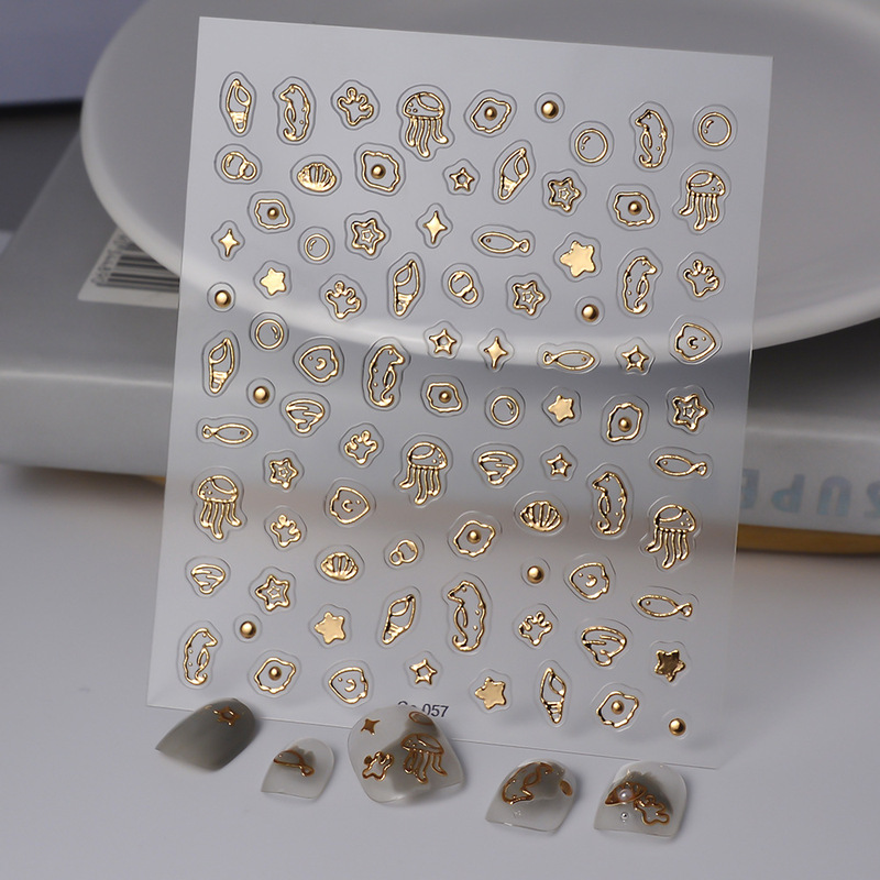 Coco notesクロスボーダー新品ネイルシールins箔押し5d立体海洋クラゲ背ゴム爪シール|undefined