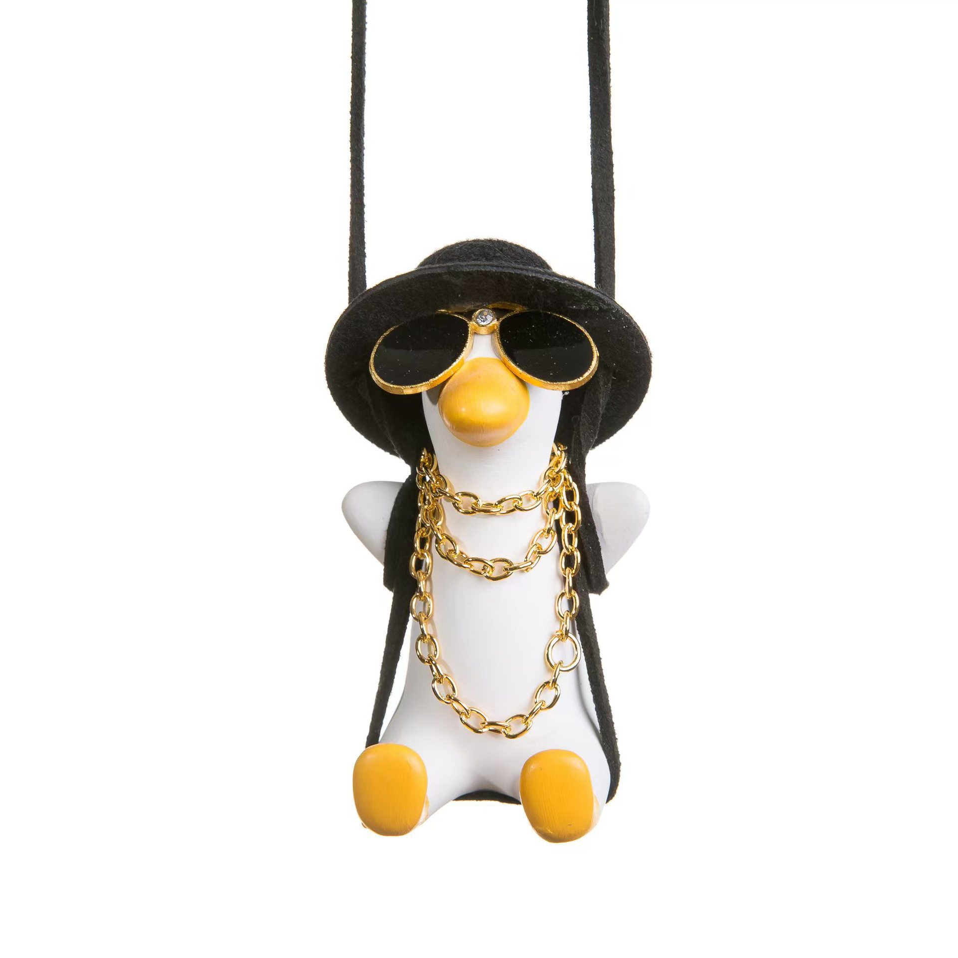rearview mirror pendant car – Qìchē Car hanging - white-thin-necklace-black-hat-duck