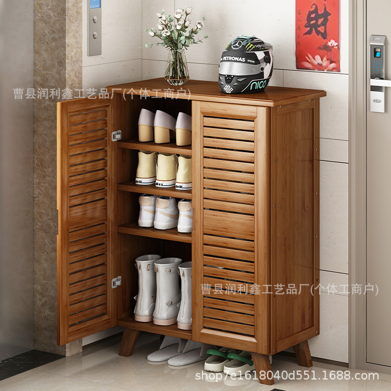 Bamboo Solid Wood Shoe Cabinet with Door, Living Room Partition Cabinet, Multi-Layer Dust-Proof Entrance Hall, Large-Capacity Drawer Storage Cabinet