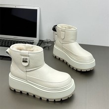 牛皮版~防水防滑雪地靴女2025冬新款6cm厚底时尚加绒保暖棉靴