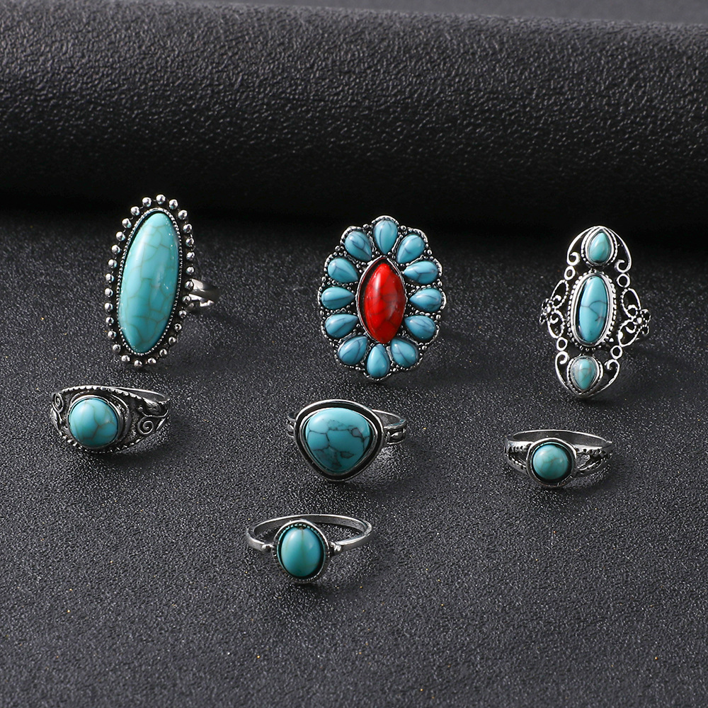 Exagéré Style Ethnique Style Cool Feuille Rond Serpent Alliage Placage Incruster Turquoise Femmes Anneaux display picture 21