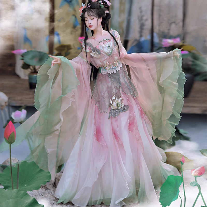 Lu Zhu Original New Hanfu for Women, Wei and Jin Dynasty Style, Northern and Southern Dynasties [Fu Ying] Long Sleeve Shirt, Daily Fairy Style Spring and Autumn Outfit