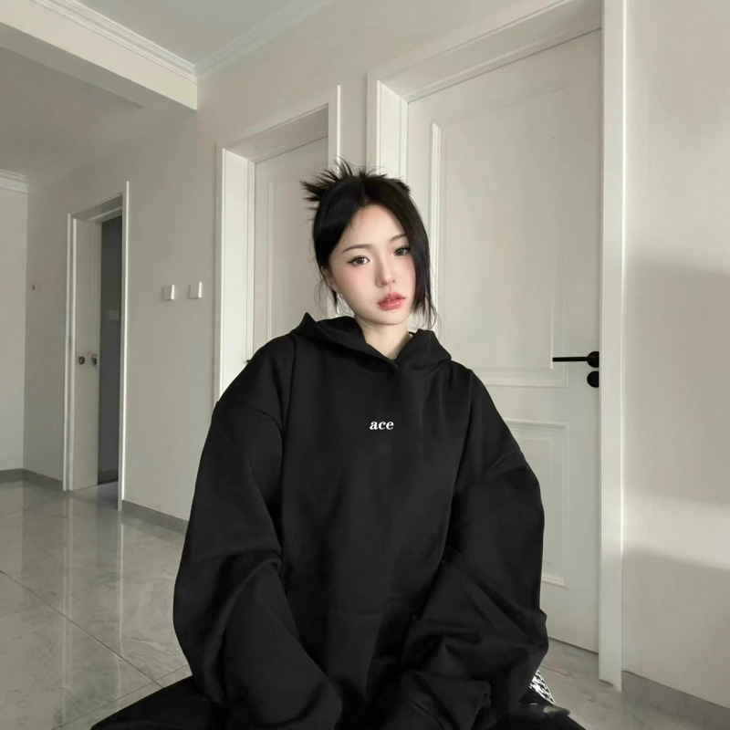 爆款设计美式白灰色薄款卫衣外套女2025新款春秋冬季宽松显瘦上衣|undefined