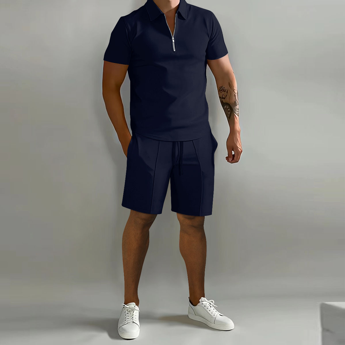 Traje de hombre transfronterizo de Amazon 2023 Verano nuevos hombres Polo casual pantalones cortos sueltos de manga corta traje deportivo