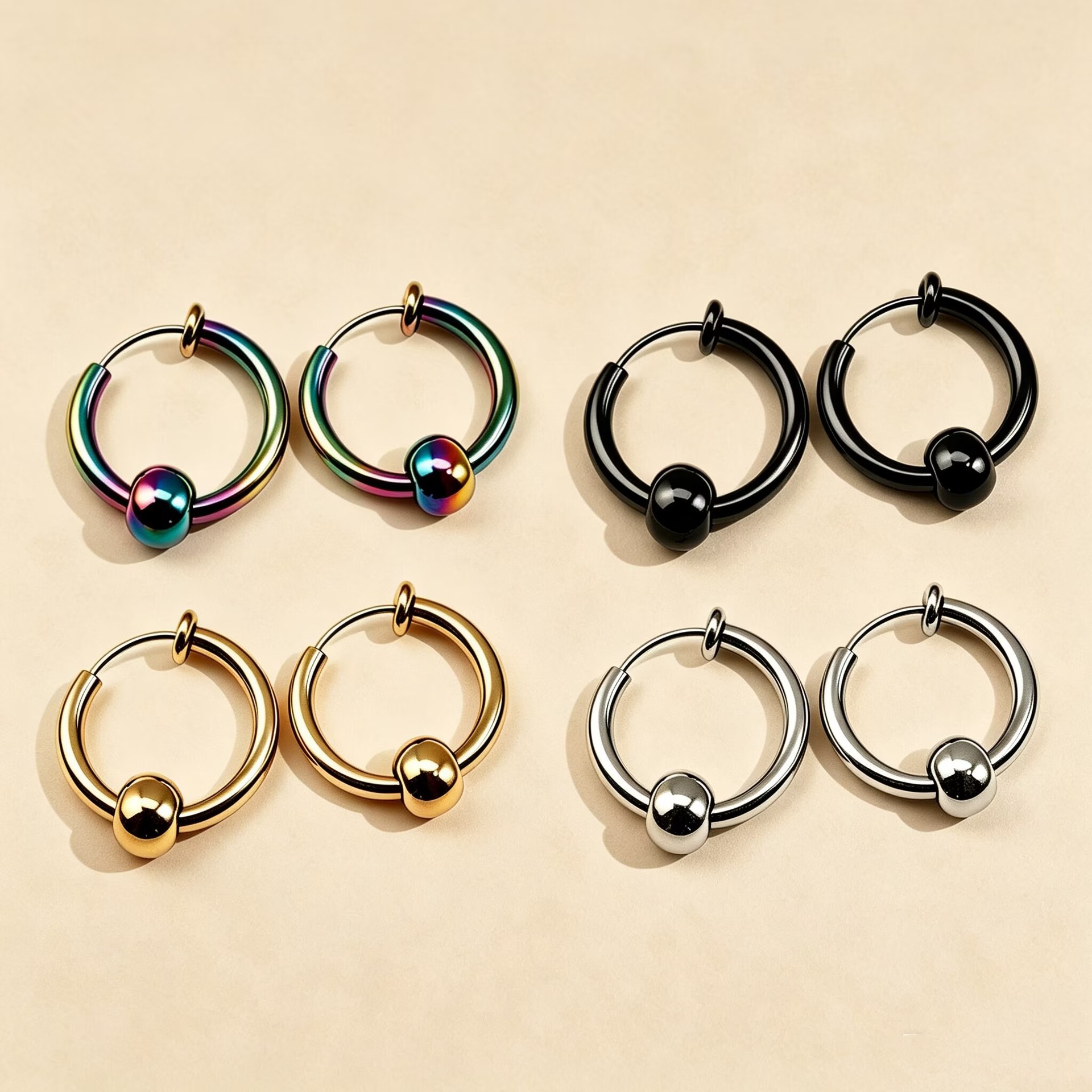 Cross-Border Hot-Selling Stainless Steel Non-Pierced Spring Ear Clips for Men and Women, 8-20mm Round Ball Coil Earrings
