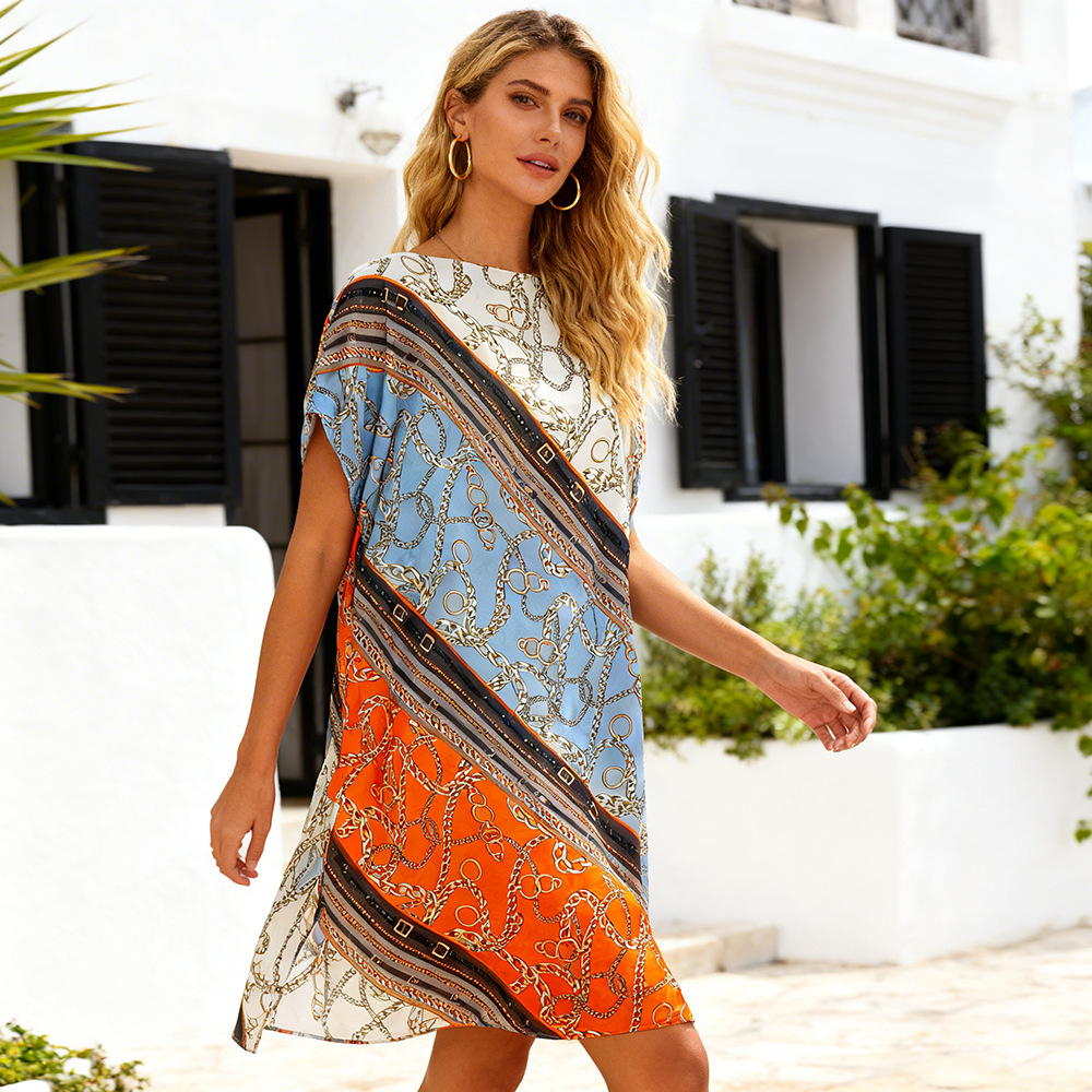 2026 primavera y verano nuevos productos de verano solar chal playa blusa vestido de vacaciones impresión de moda Amazon exclusiva