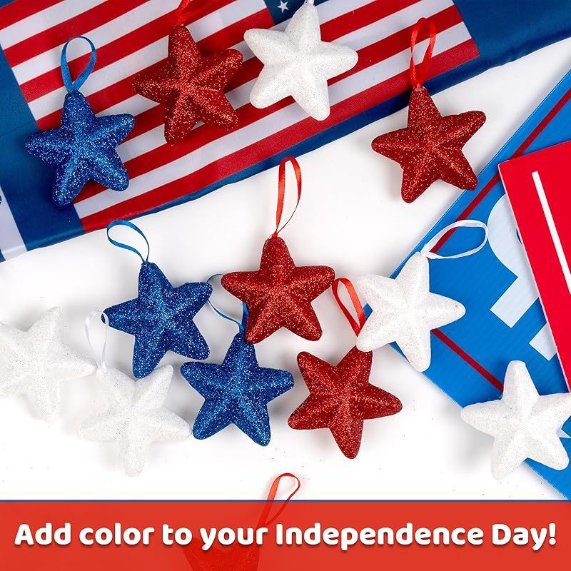 Decoraciones del Día de la Independencia DIY 24 piezas de decoración roja, blanca y azul 6CM pentacos al por mayor