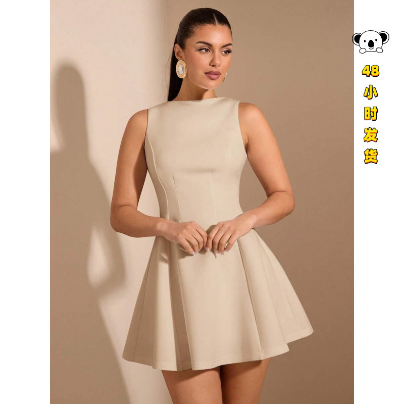 B 43093 Solid Sleeveless A-line Tea Dress