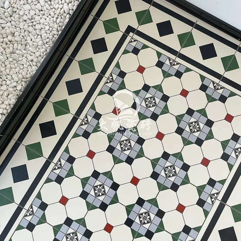 绿色复古花砖民宿酒店走廊过道拼花地毯砖卫生间阳台防滑走边地砖