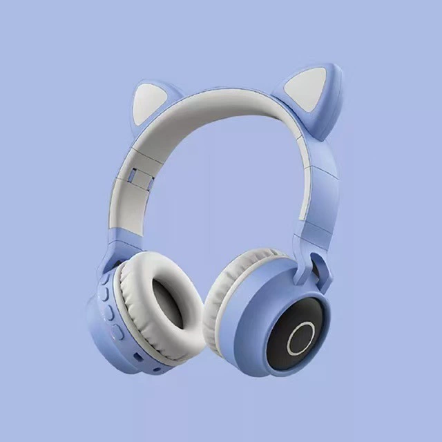 Популярные светящиеся мультяшные накладные Bluetooth наушники для девочек с ушками-котиками BT028C, складные, с подсветкой