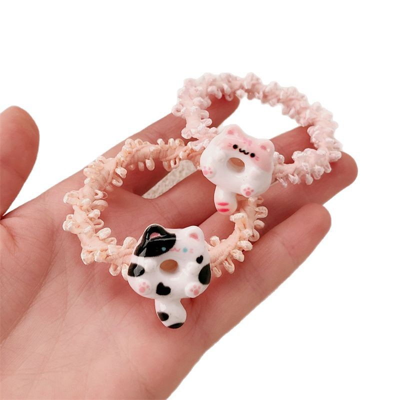 Dibujos animados lindo color lazo para el cabello pequeño gato cuerda para la cabeza dulce niña viento ins todo fósforo banda de goma cuerda para el cabello accesorios para el cabello