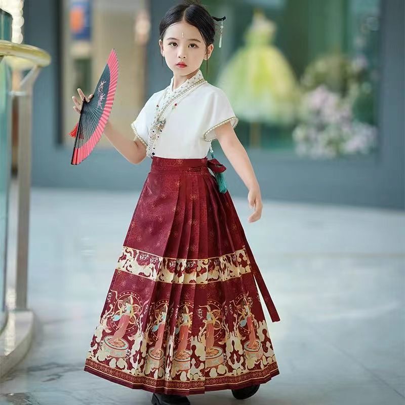 Children's Horse-Faced Skirt Chinese Style Girls Summer Thin Suit Improved Ancient Style Hanfu Little Girl Children's Clothing