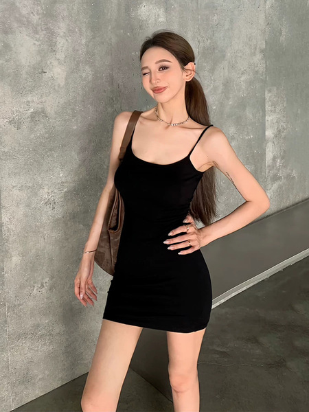 Sexy elastic summer short base black dress