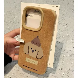 棕色大孔贴皮棕帽小狗适用苹果16promax手机壳14新款iphone15全包