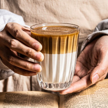 复古条纹杯冰美式拿铁澳白杯ins网红水杯创意咖啡杯高颜值玻璃杯