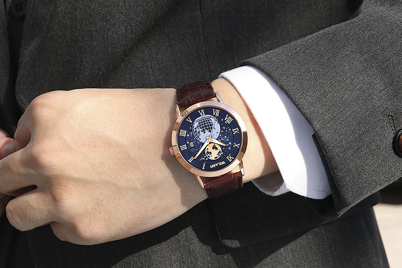 new hot sale fashion Earth calendar men's watch men's watch Belt Men's Watch_voghion.com