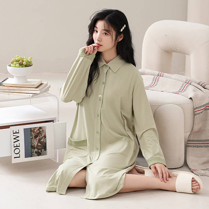 봄 가을 겨울 새로운 시원한 면화 풀 프레임 긴 소매 단색 배달을 기다리고 임산부의 잠옷을 편안한 레저 홈 밖에서 입을 수 있습니다