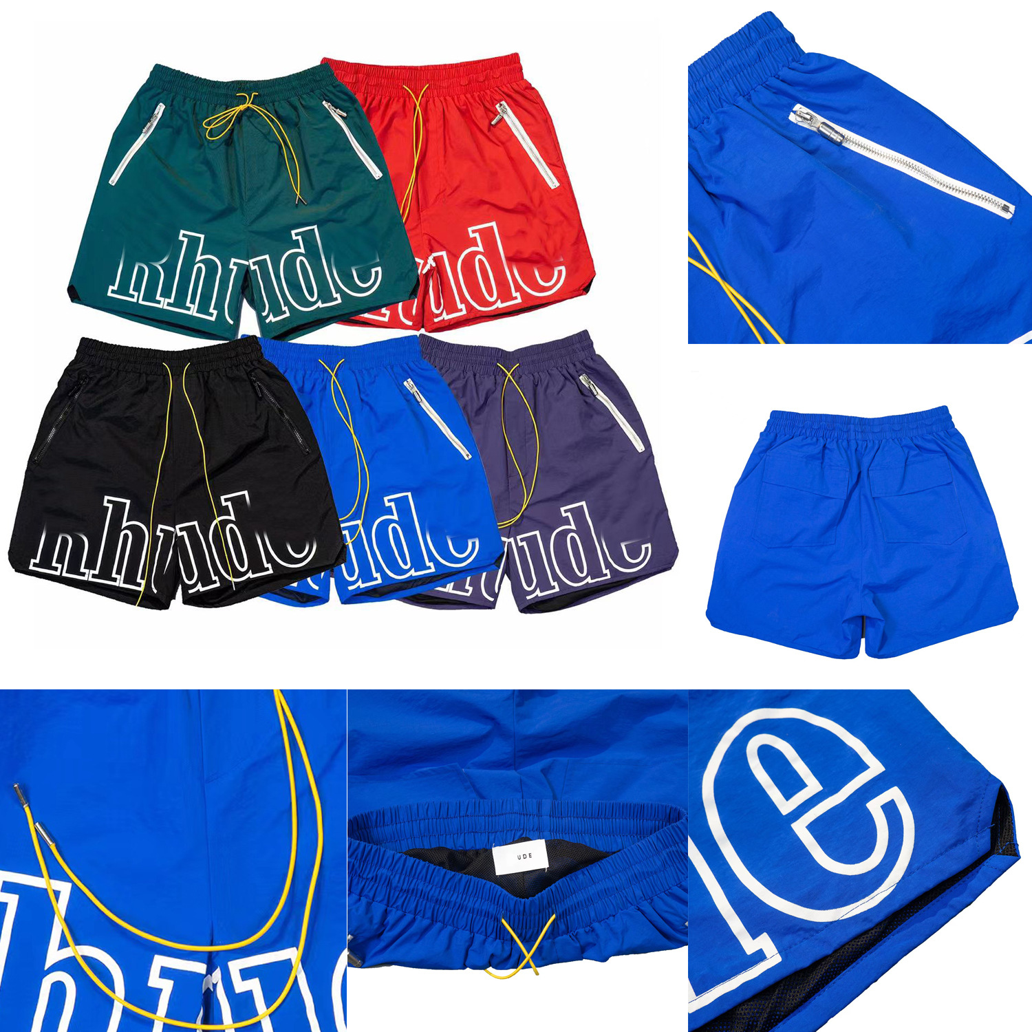 在庫あり RHUDE ショーツ レタープリント カジュアル カラーブロック ルーズ ハイストリート トレンド ブランド 5点式ビーチパンツ
