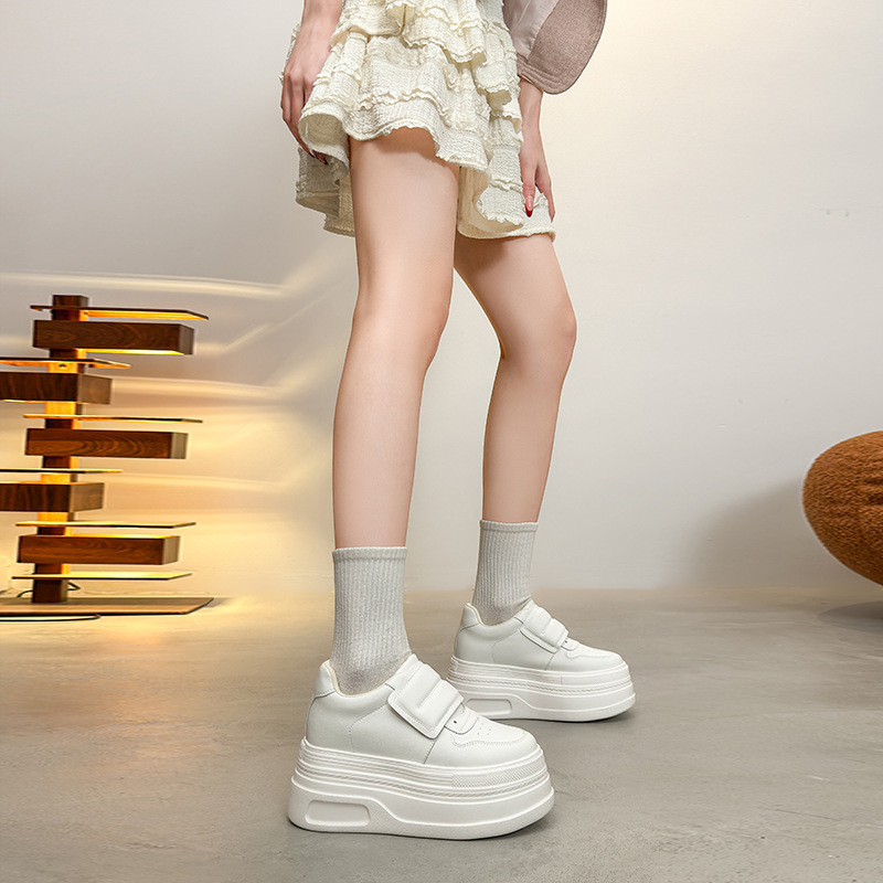 Genuine Leather 9cm Height-Increasing Platform Sneakers for Women, Lightweight Velcro Sports Shoes for Female Students Genuine Leather 9cm Height-Increasing Platform Sneakers for Women, Lightweight Velcro Sports Shoes for Female Students