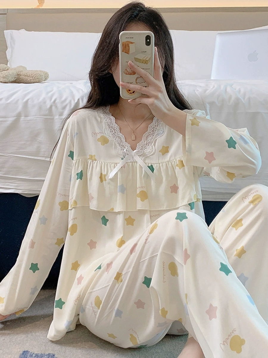 Autumn pijama, long-sleeve, shockproof set, plus size