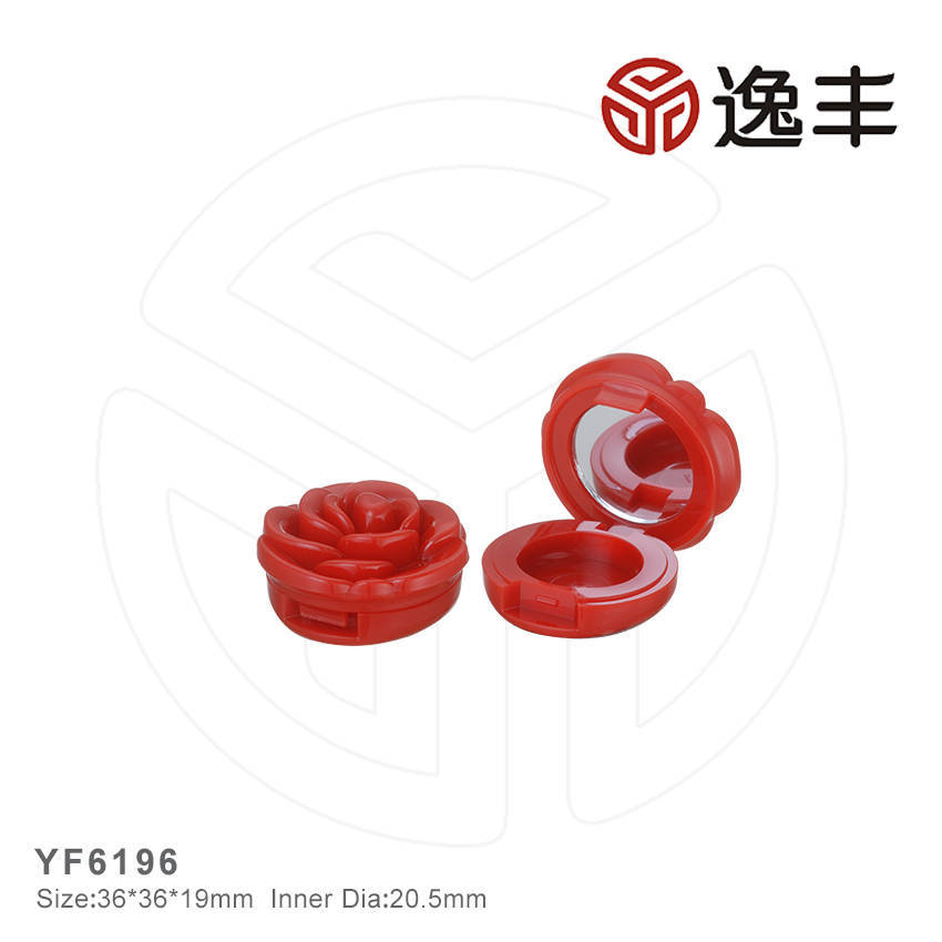 热情红玫瑰翻盖圆形单色带镜子眼影盒眼妆盒源头工厂包材批发