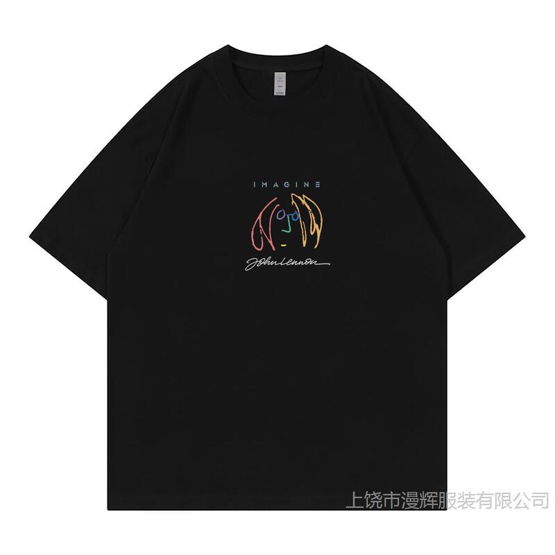 John Lennon Beatles Casual Crewneck Shoulder Loose Rock Short Sleeve Tee