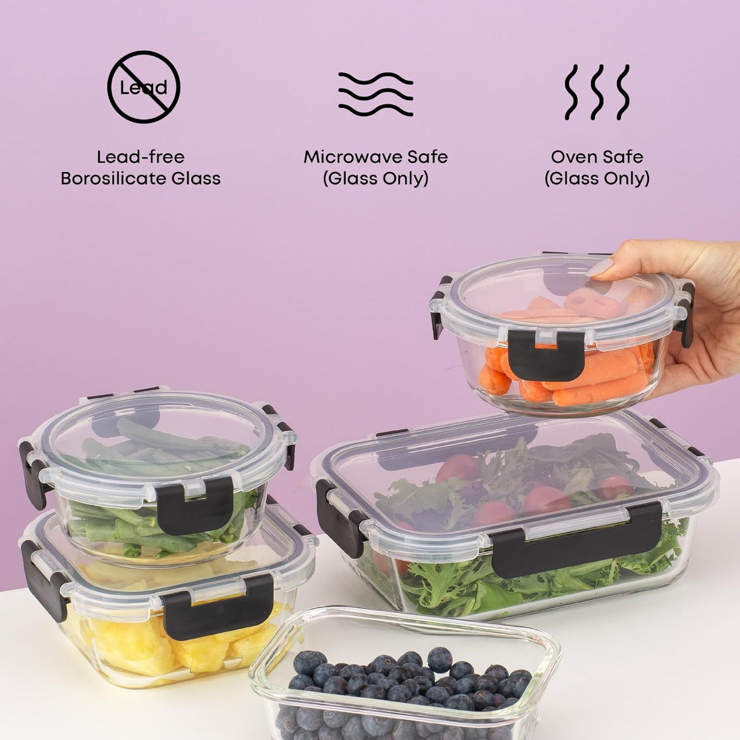 Amazon explosión de alta borosilicona de vidrio almuerzo puede entrar en el horno de microondas 12 conjuntos de caja de sellado fresco con cubierta de grado alimenticio