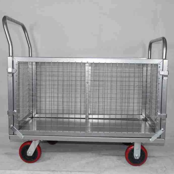 Складская тележка для обработки грузов, сетчатый автомобильный забор, экспресс-тележка, логистический оборотный автомобиль, бесшумный четырехколесный грузовик с плоской платформой