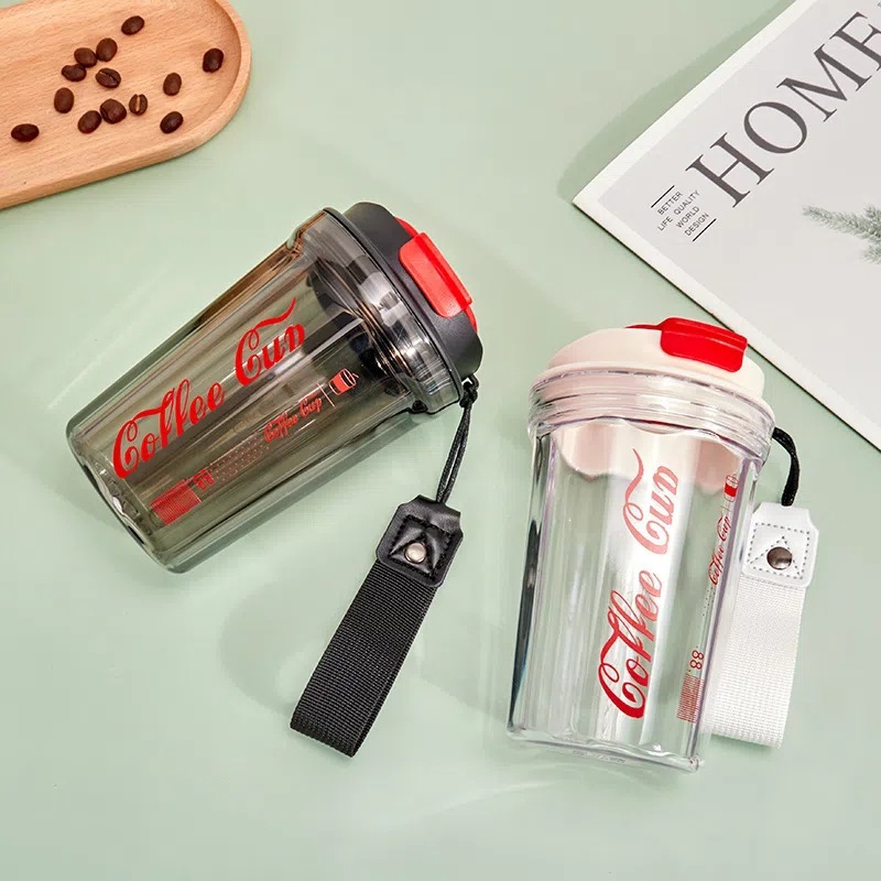 Nuevo taza de café de plástico de verano, taza de agua de alto valor facial, taza portátil para llevar, taza de agua de plástico acompañante