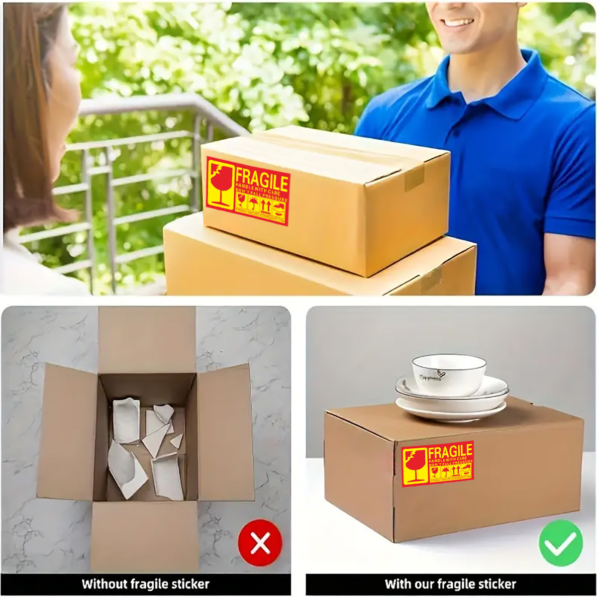 깨지기 쉬운 품목, 떨어뜨리지 마세요 라벨, 물건 떨어뜨리지 마세요, 누르지 마세요, 조심해서 다루세요, 중국어와 영어로 된 경고 스티커, 떨어뜨리지 않는 자체 접착 상자 스티커