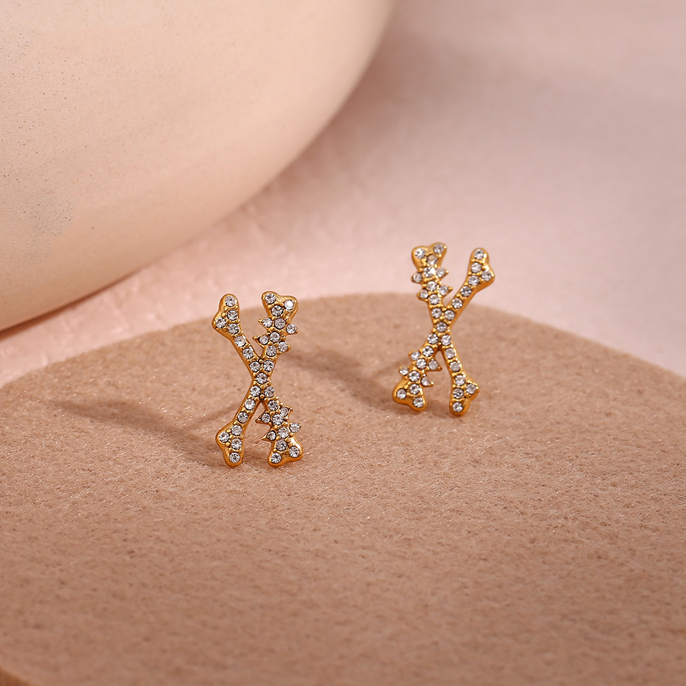 Halloween X-bone Diamond Stud Stainless Steel Earrings