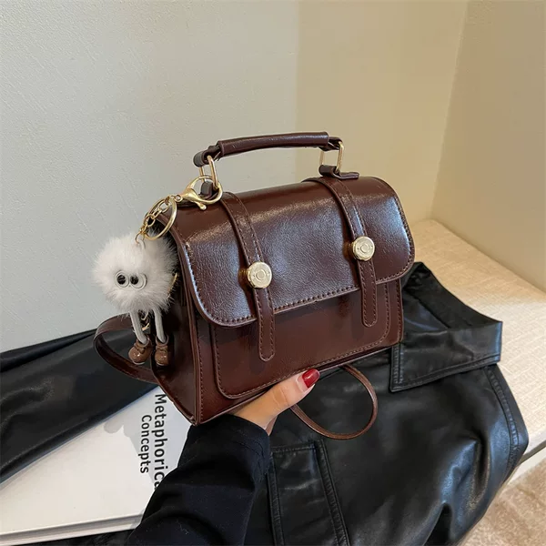 Elegant Commuter Retro Fashion Handbag 2023 Winter New All-match Ins Solid Color Textile Crossbody Small Square Bag