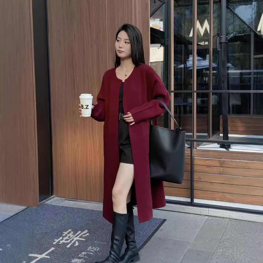 24 invierno Puyuan Angola rojo de alto nivel sensación de lana tejido cardigan para mujeres 2024 otoño invierno nuevo