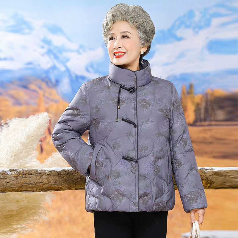 Пуховик среднего и пожилого возраста короткий темперамент в китайском стиле мама пальто бабушка хлопчатобумажный новый топ зимой 90 белый утка
