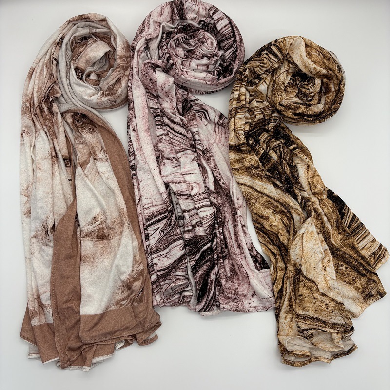 热销精品柔软丝光棉双面渗透印花包头巾 Printed Jersey Hijab|undefined