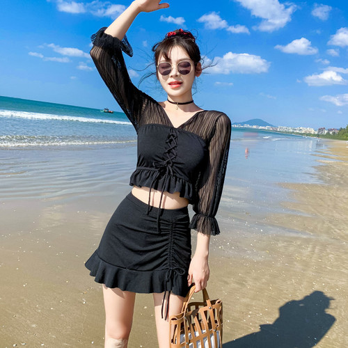 2024 new swimsuit female fairy split two-piece skirt style hot spring girl student conservative slimming belly-covering swimsuit