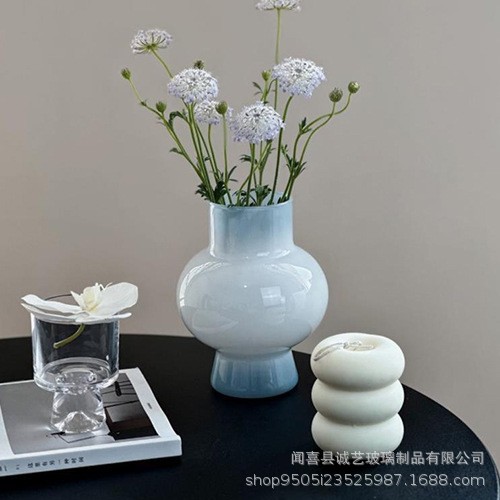 A mediados de la antigua Finton frío gris vidrio florero ins estilo de alto grado estilo francés de alta apariencia sala de estar arreglo floral Decoración