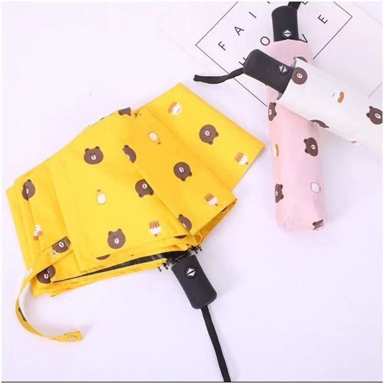 Full automatic umbrella bear cartoon vinyl sun umbrella sun protection umbrella three folding sun umbrella dual-use wholesale factory