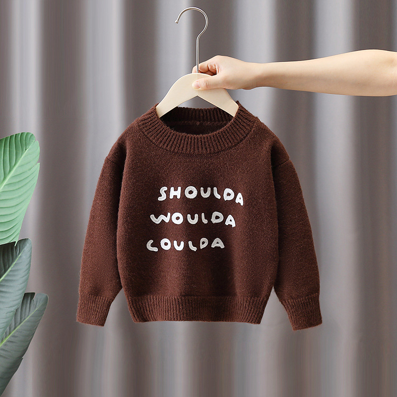 6509 suéter con letras para niños modelos de otoño e invierno 2025 nuevo suéter de fondo casual de finales de otoño para niños tops de otoño