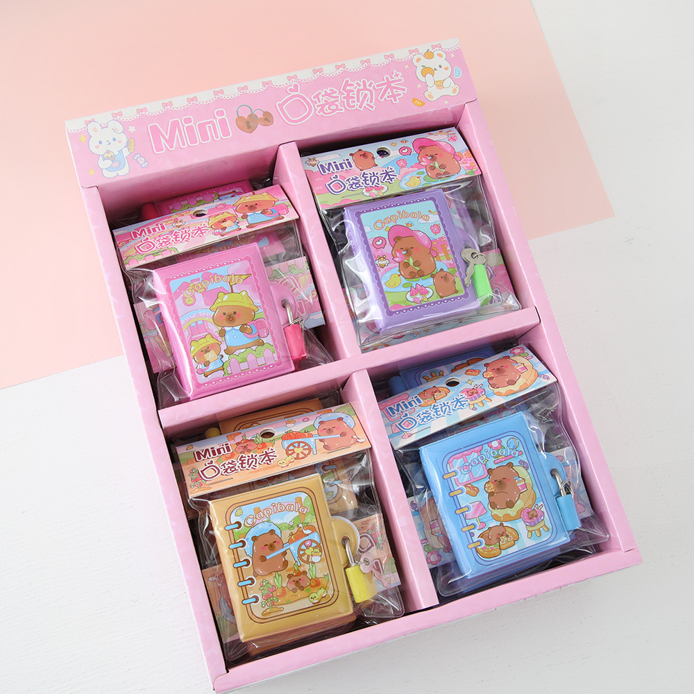 Kapibalah Mini Pocket Lock Cuaderno de goma PU Cuaderno de cuenta manual de capibara Libro de palabras portátil para estudiantes Papelería